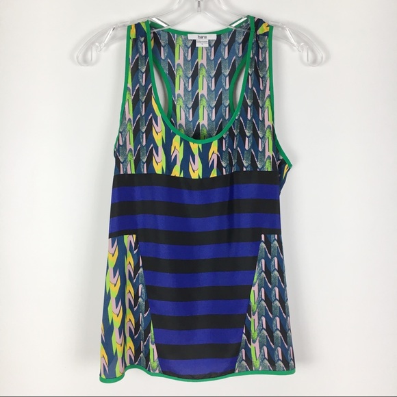 Bar III Abstract Print & Blue Stripe Tank Top S - Picture 2 of 6